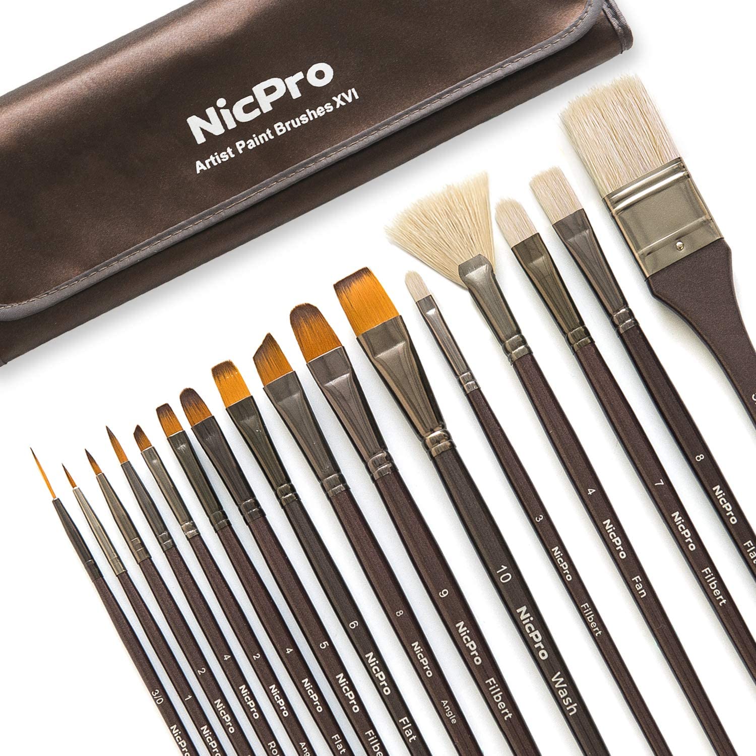 Nicpro Professional Paint Brushes 16 PCS Art Brush Comb Long
