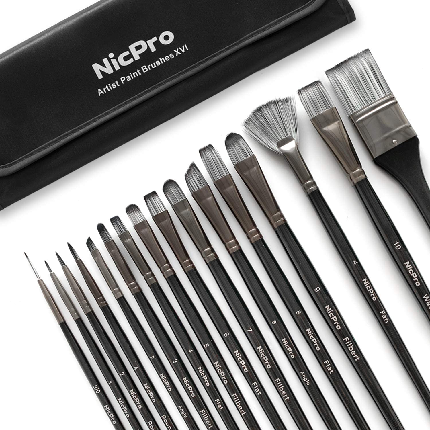 Nicpro Professional Paint Brushes 16 PCS Black Art Brush Comb Supplies –  azzall
