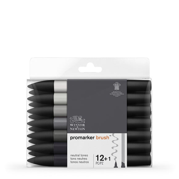 Winsor & Newton ProMarker Brush Neutral Tones Set (12 Markers + Blender)