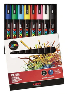 POSCA MARKER PC-5M MEDIUM BULLET TIP 1.8 - 2.5MM SET OF 8 ASSORTED COLORS